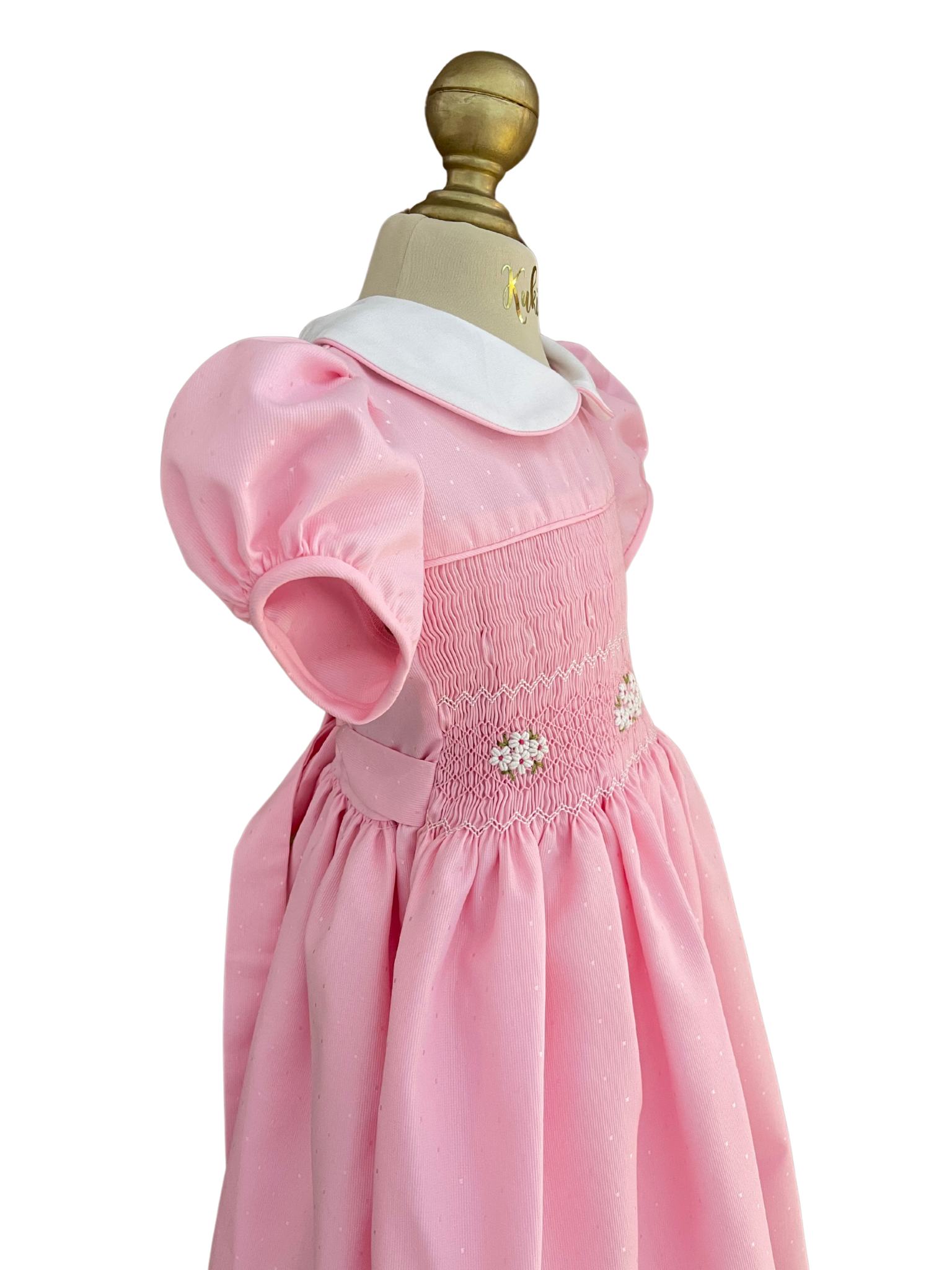 Vestido Lía pique lumiere rosa tres cuartos