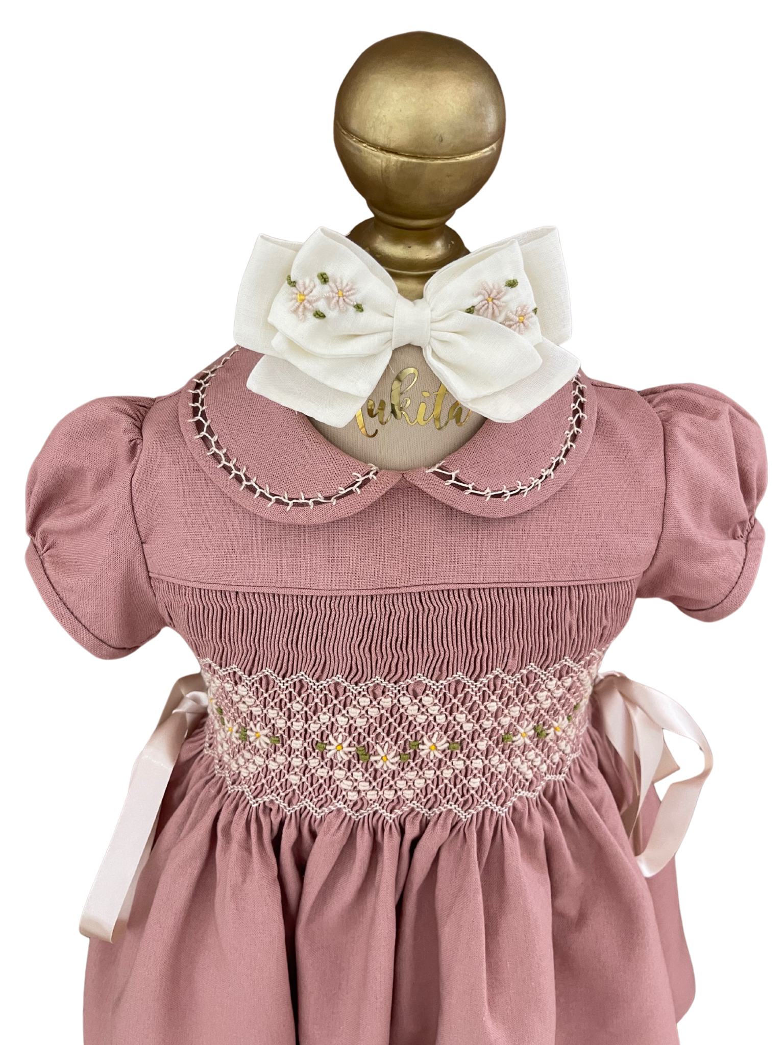 VESTIDO AYLIN LINO PALO DE ROSA DETALLE 1