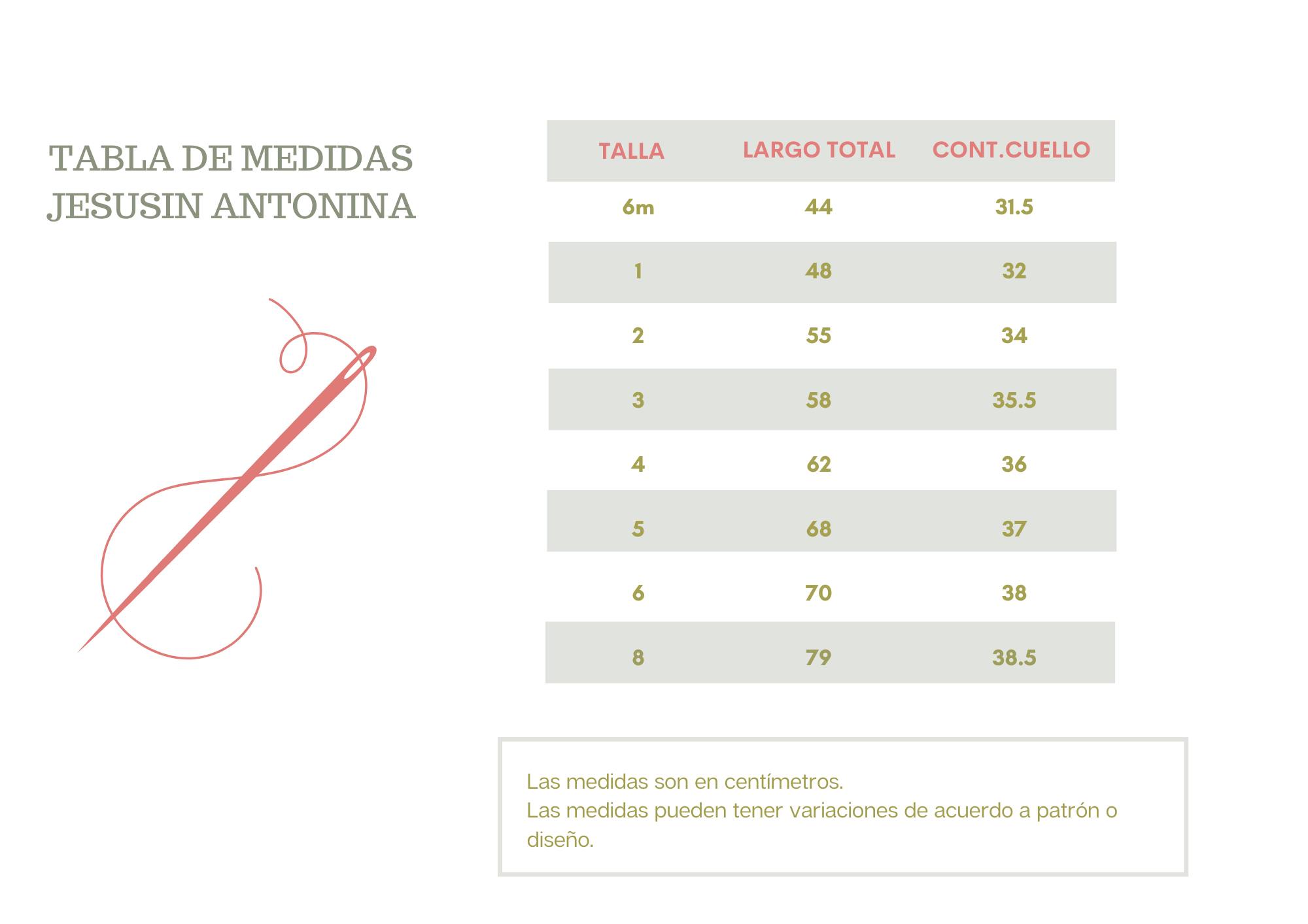 TABLA DE MEDIDAS JESUSIN ANTONINA