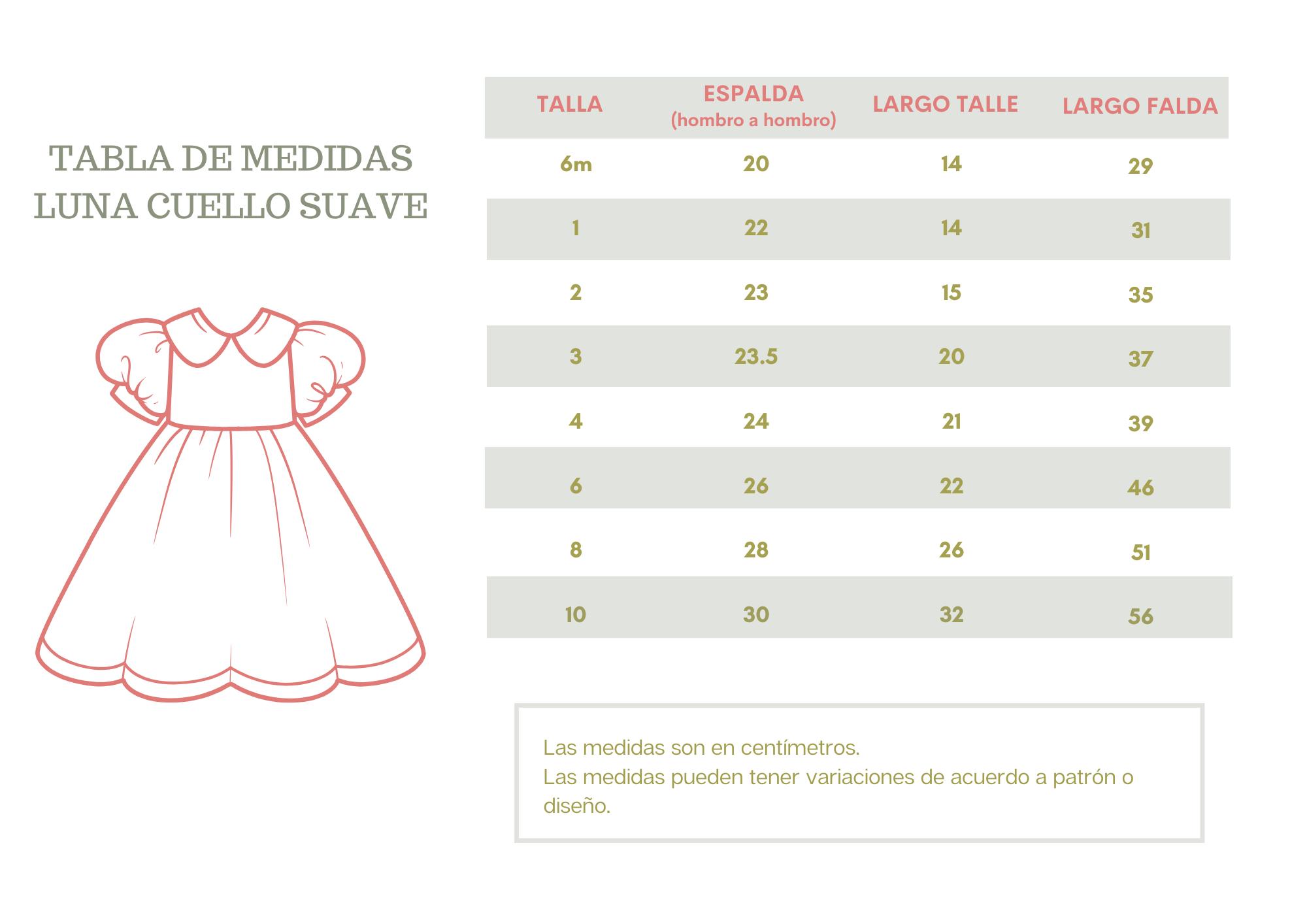 Tablas de medidas Luna cuello suave