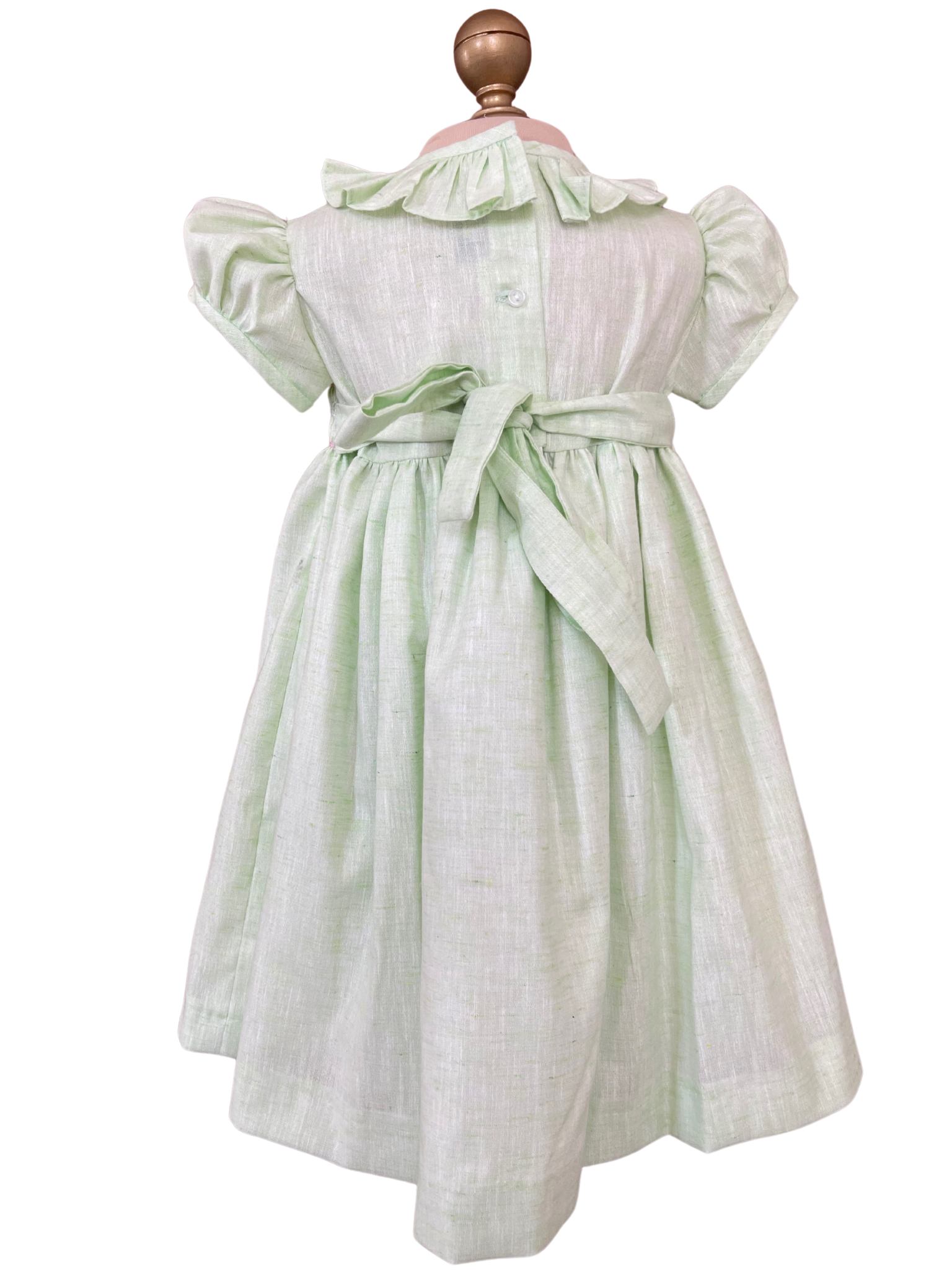 Vestido Lazos verde limon atras