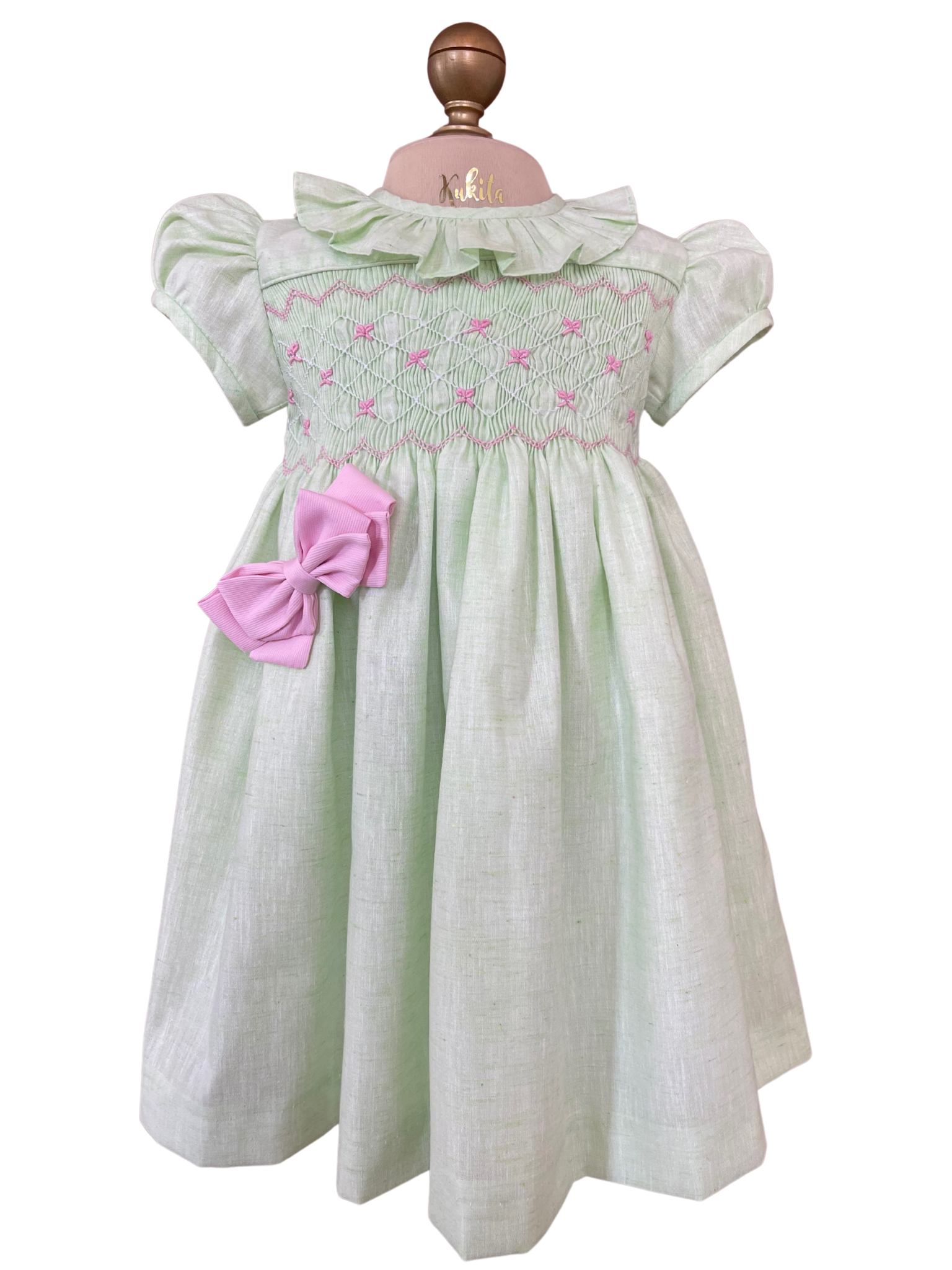 Vestido Lazos verde limon frente