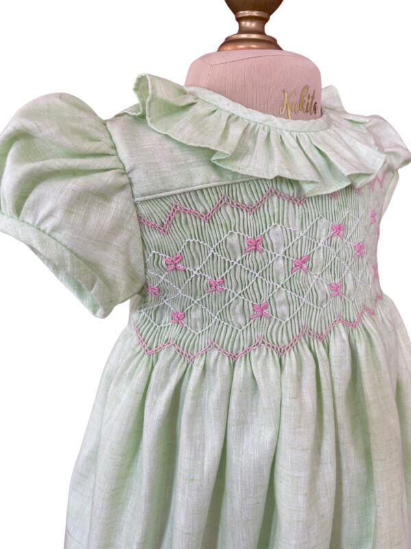 Vestido Lazos verde limon tres cuartos